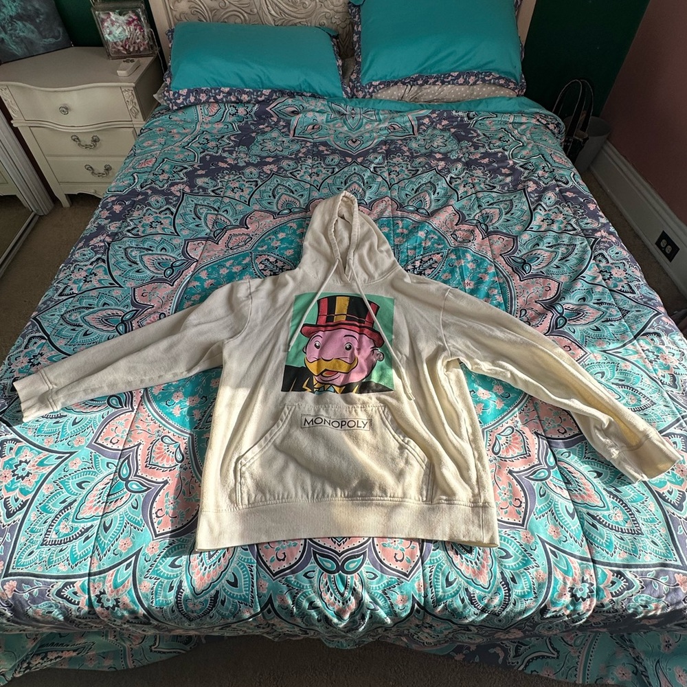 Cream Hoodie with Monopoly Print